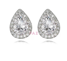 Load image into Gallery viewer, 18K White Yellow Gold Plated Pear Shaped CZ Big Diamond Stud Earrings Teardrop Hypoallergenic Bridal Collection PAIR
