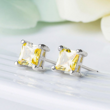 Charger l&#39;image dans la galerie, S925 Sterling Silver Filled CZ Diamond Square Stud Bridal Earrings 6mm
