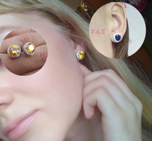 Charger l&#39;image dans la galerie, 18K White Gold Plated Round Cubic Zirconia Birthstone Citrine Stone Silver Stud Earrings

