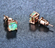 Load image into Gallery viewer, 18K Rose Gold Plated Square Opal Stud Earrings
