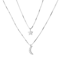 Charger l&#39;image dans la galerie, CZ Diamond Star Moon Double Layer Necklace
