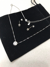 Cargar imagen en el visor de la galería, Solid S925 Sterling Silver Dainty Round CZ Pendant Charm Necklace Box Chain 5mm earrings Diamond Jewelry Set Bridal Collection
