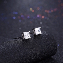 Charger l&#39;image dans la galerie, S925 Sterling Silver Filled CZ Diamond Square Stud Bridal Earrings 6mm
