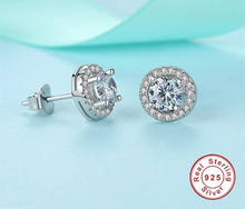 Load image into Gallery viewer, S925 Sterling Silver Round Halo CZ Diamond Stud Earrings Hypoallergenic
