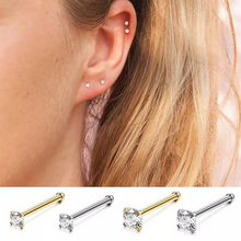 Charger l&#39;image dans la galerie, Solid 316L Surgical Steel 18K Gold Plated Mini Stud Earrings Nose Pin Bone twist Back CZ 1.5mm 2.0mm 2pc (PAIR) 20g
