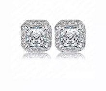 Cargar imagen en el visor de la galería, S925 Sterling Silver Filled Platinum Plated Square 1.90 ct CZ Diamond Silver Stud Earrings Bridal Collection
