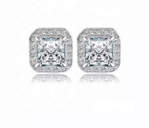 S925 Sterling Silver Filled Platinum Plated Square 1.90 ct CZ Diamond Silver Stud Earrings Bridal Collection