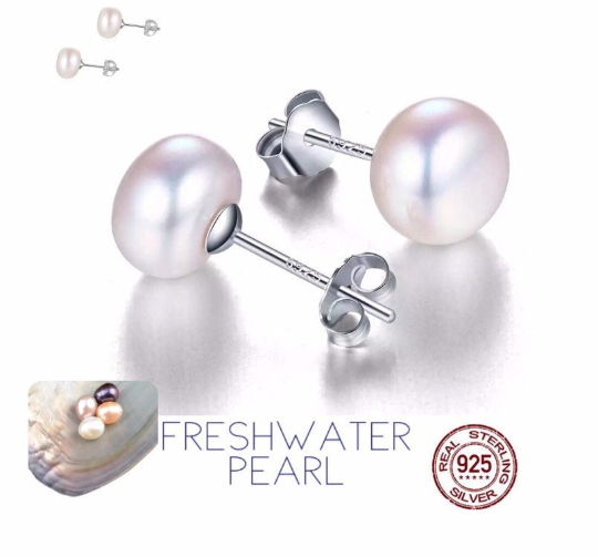 Genuine S925 Solid Sterling Silver Natural Freshwater Pearl Stud Earrings Pearl Box Chain Necklace Bridal Collection
