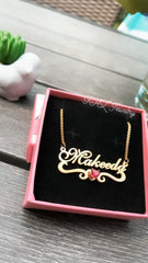18K Gold Birthstone Heart Wave Name Necklace