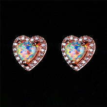 Cargar imagen en el visor de la galería, 18K Rose GP Fire Opal FAZ Diamond Heart Stud Earrings
