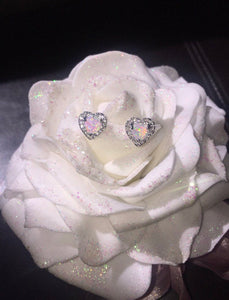18K White GP FAZ Diamond Fire Opal Heart Stud Earrings