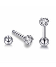 Load image into Gallery viewer, 2Pcs Solid Surgical Steel Ball Back Ear Nose Pin Tragus Cartilage Helix Dainty Cubic Zircon 16G, 18G, 20G Minimalist Stud Earrings (2mm)
