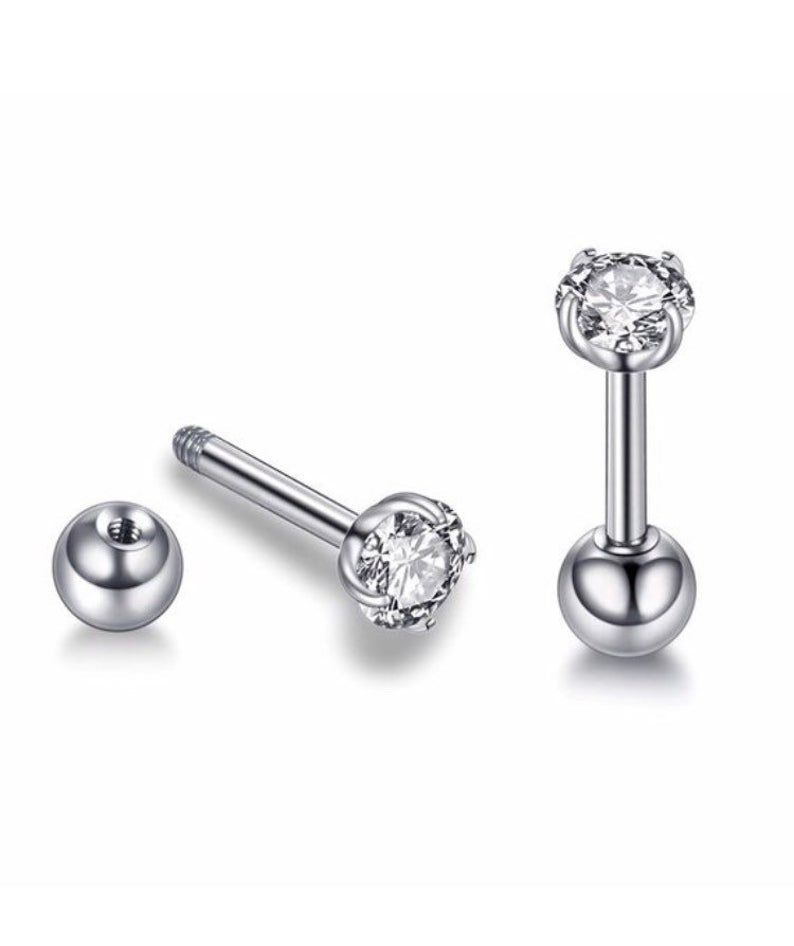 2Pcs Solid Surgical Steel Ball Back Ear Nose Pin Tragus Cartilage Helix Dainty Cubic Zircon 16G, 18G, 20G Minimalist Stud Earrings (2mm)