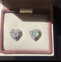Cargar imagen en el visor de la galería, 18K White GP FAZ Diamond Fire Opal Heart Stud Earrings
