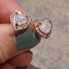 Cargar imagen en el visor de la galería, Custom 18K GP FAZ Diamond Fire Opal Heart Stud Earrings
