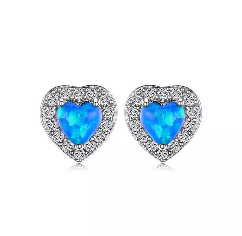 Custom 18K GP FAZ Diamond Fire Opal Heart Stud Earrings