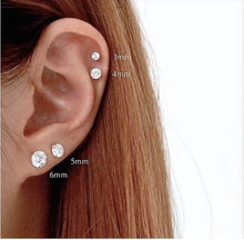 Load image into Gallery viewer, Ball Screw Back CZ Diamond Stud Earrings Cartilage Helix Tragus 16G 18G
