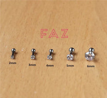 Load image into Gallery viewer, Ball Screw Back CZ Diamond Stud Earrings Cartilage Helix Tragus 16G 18G
