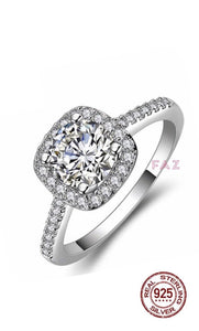 Solid S925 Sterling Silver Round Cushion Shaped Square Ring Swarovski CZ Engagement Wedding Band Promise Ring Bridal Collection
