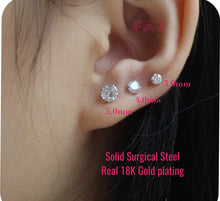 Cargar imagen en el visor de la galería, Ball Screw Back CZ Diamond Stud Earrings Cartilage Helix Tragus 16G 18G

