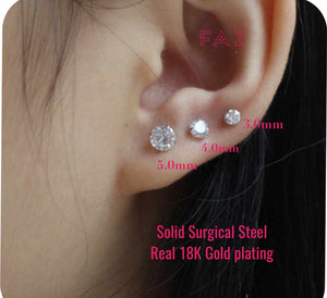 Ball Screw Back CZ Diamond Stud Earrings Cartilage Helix Tragus 16G 18G