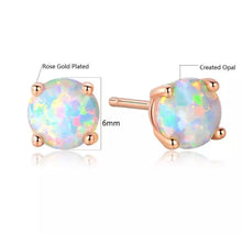 Load image into Gallery viewer, 18K Rose Gold Plated Round Opal Stud Earrings
