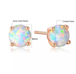 18K Rose Gold Plated Round Opal Stud Earrings