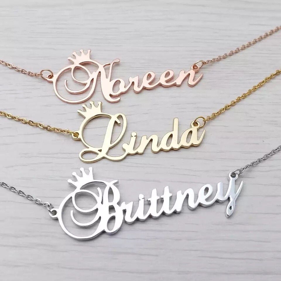 18K Custom Name+Crown Necklace