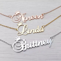 18K Custom Name+Crown Necklace