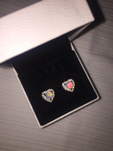 18K White GP FAZ Diamond Fire Opal Heart Stud Earrings