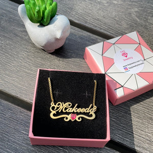 18K Gold Birthstone Heart Wave Name Necklace