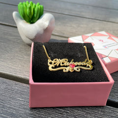 18K Gold Birthstone Heart Wave Name Necklace