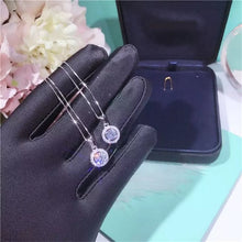 Load image into Gallery viewer, Solid S925 Sterling Silver Round CZ 2.0Ct Diamond Round Halo Stud Earrings Box Chain+ Matching Pendant Necklace Bridal Jewelry Set
