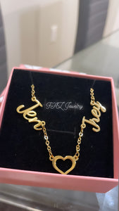 18K Custom 2 Name Heart Necklace