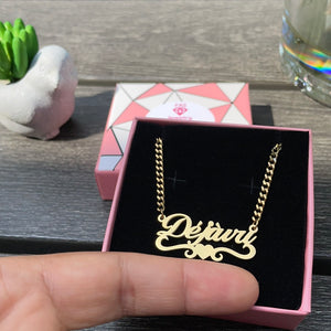 18K Gold Custom Wave Heart Name Necklace