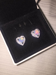 Custom 18K GP FAZ Diamond Fire Opal Heart Stud Earrings