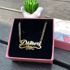 18K Gold Custom Wave Heart Name Necklace