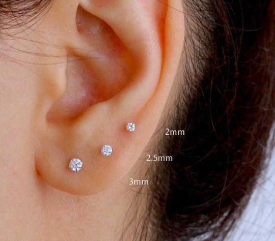 Ball Screw Back CZ Diamond Stud Earrings Cartilage Helix Tragus 16G 18G