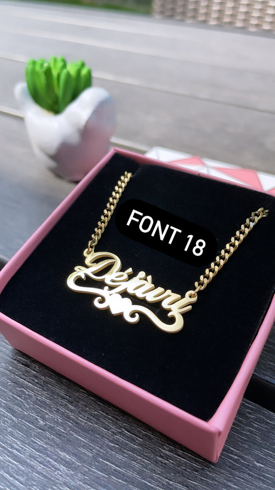 18K Gold Custom Wave Heart Name Necklace