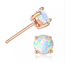 Load image into Gallery viewer, 18K Rose Gold Plated Round Opal Stud Earrings
