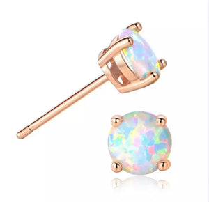 18K Rose Gold Plated Round Opal Stud Earrings