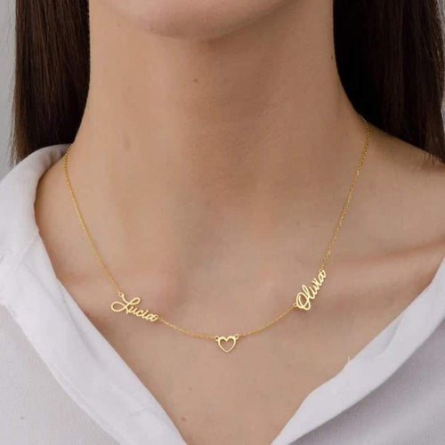18K Custom 2 Name Heart Necklace