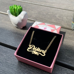 18K Gold Custom Wave Heart Name Necklace