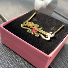 Load image into Gallery viewer, 18K Gold Birthstone Heart Wave Name Necklace
