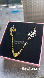 2 Name Crown Heart Necklace
