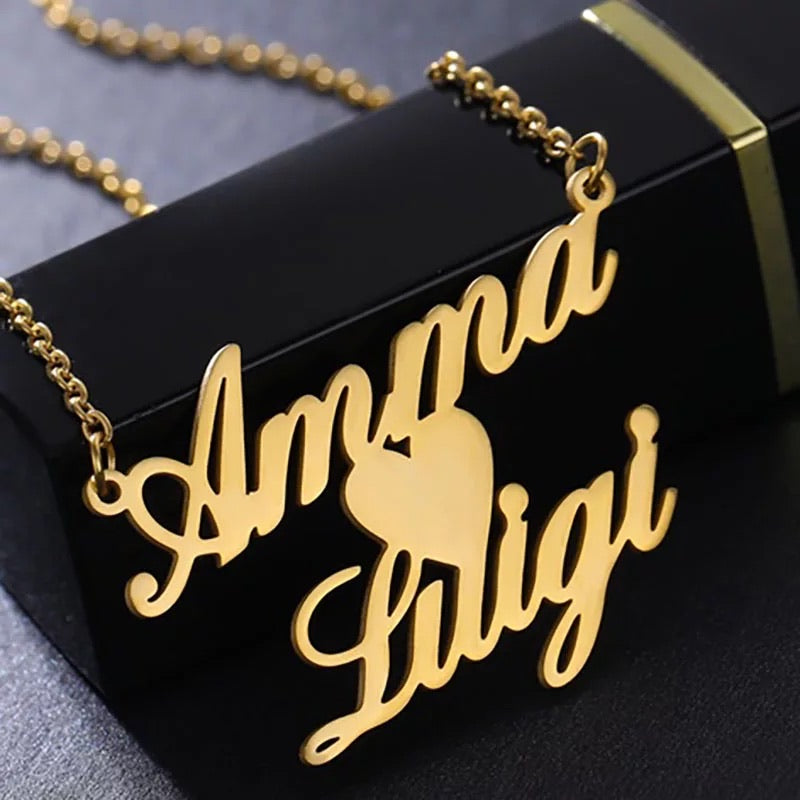 FAZ custom Couple 2 Name Heart Necklace